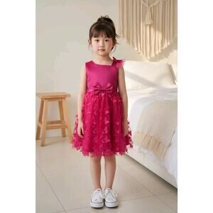 Fuchsia Tulle Overlay Easter Pagent Church Party Butterfly Dress Size 6-7